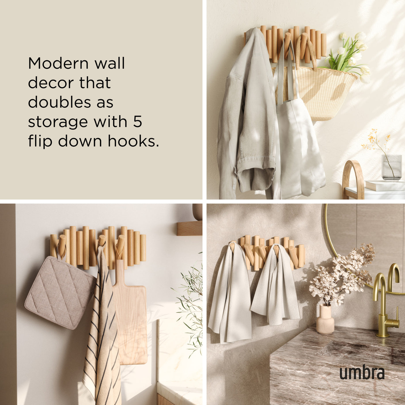 Wall Hooks | color: Natural | size: 5-Hook