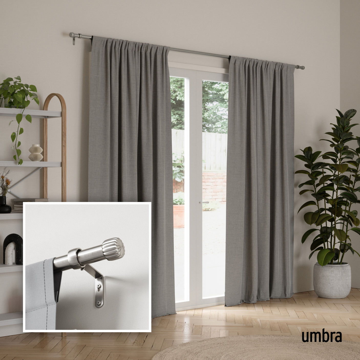 Single Curtain Rods | color: Nickel-Steel | size: 36-66" (91-168 cm) | diameter: 1" (2.5 cm)