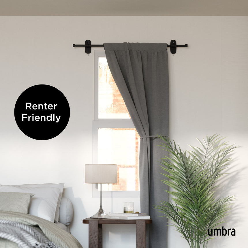 Single Curtain Rods | color: Matte-Black | size: 28-48" (72-122cm approx) | diameter: 5/8" (1.6cm approx)