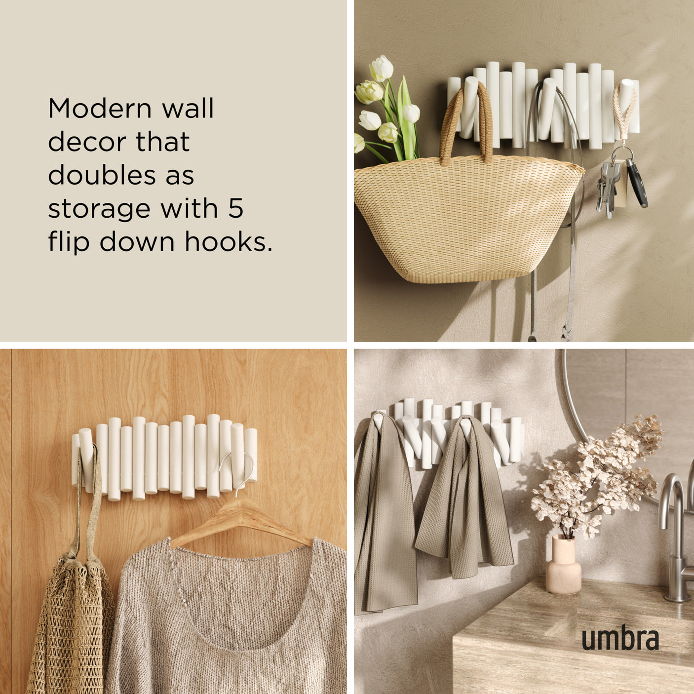 Wall Hooks | color: White | size: 5-Hook