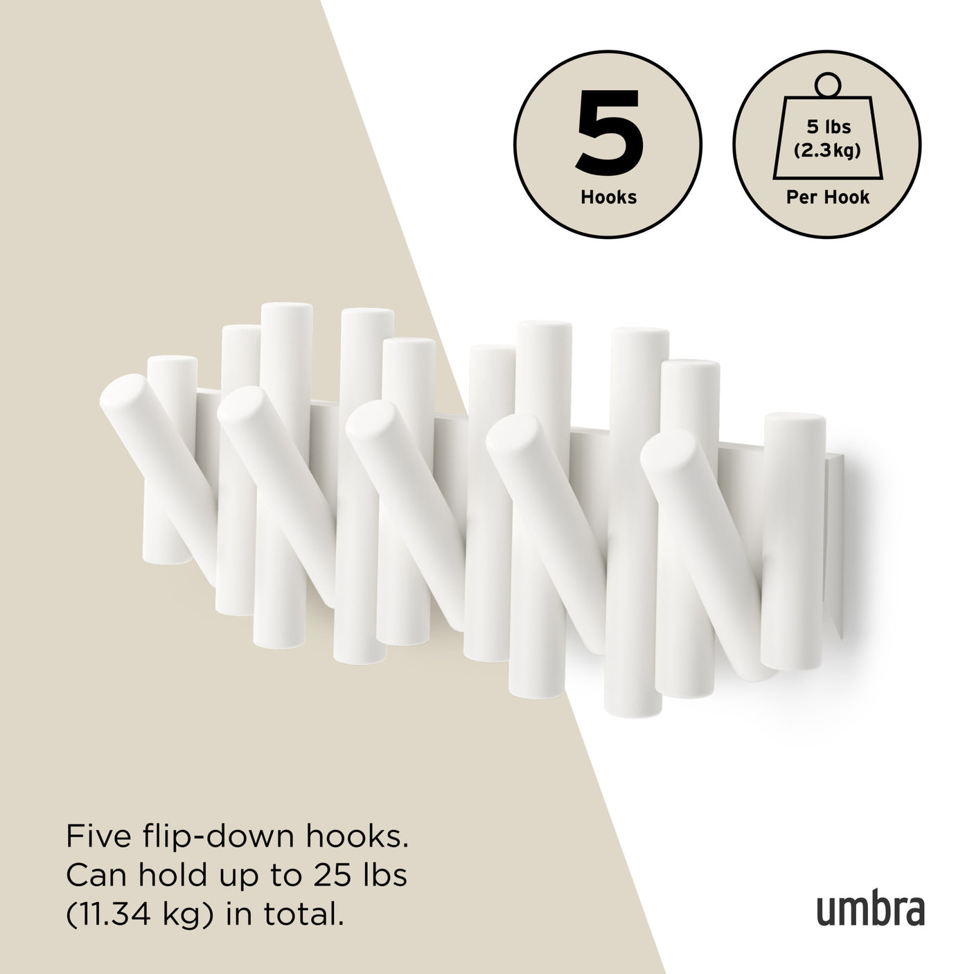 Wall Hooks | color: White | size: 5-Hook