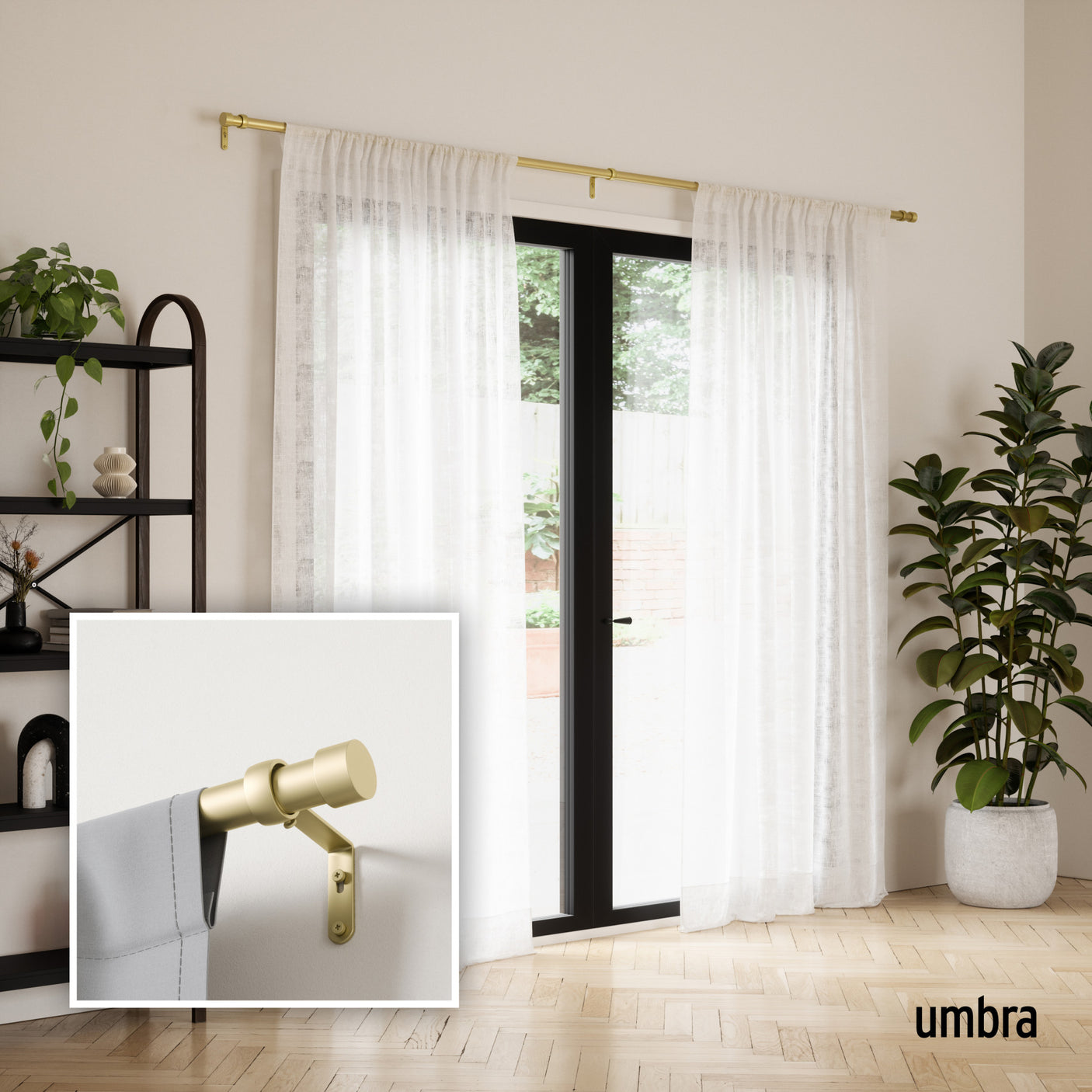 Single Curtain Rods | color: Gold | size: 120-180" (305-457 cm) | diameter: 1" (2.5 cm)