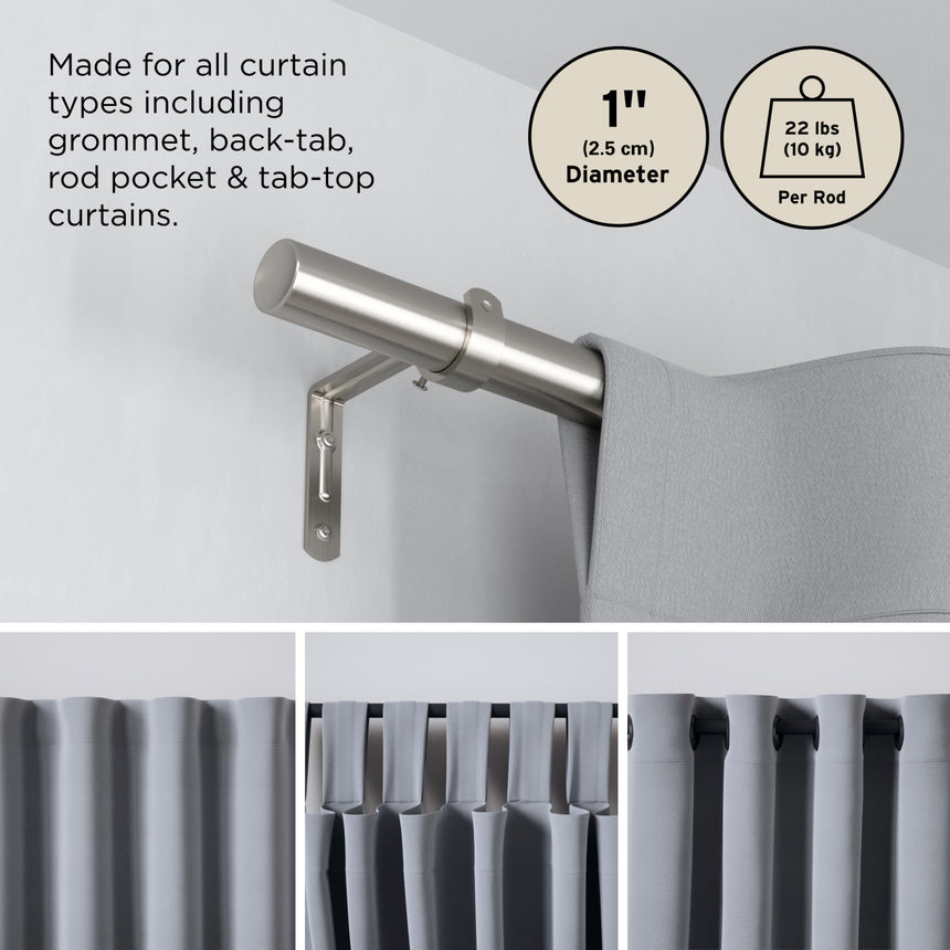Single Curtain Rods | color: Nickel-Steel | size: 64-128" (162-325 cm) | diameter: 1" (2.5 cm)