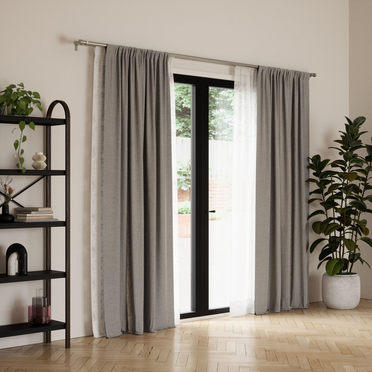 Double Curtain Rods | color: Nickel | size: 66-120" (168-305 cm) | diameter: 1" (2.5 cm)