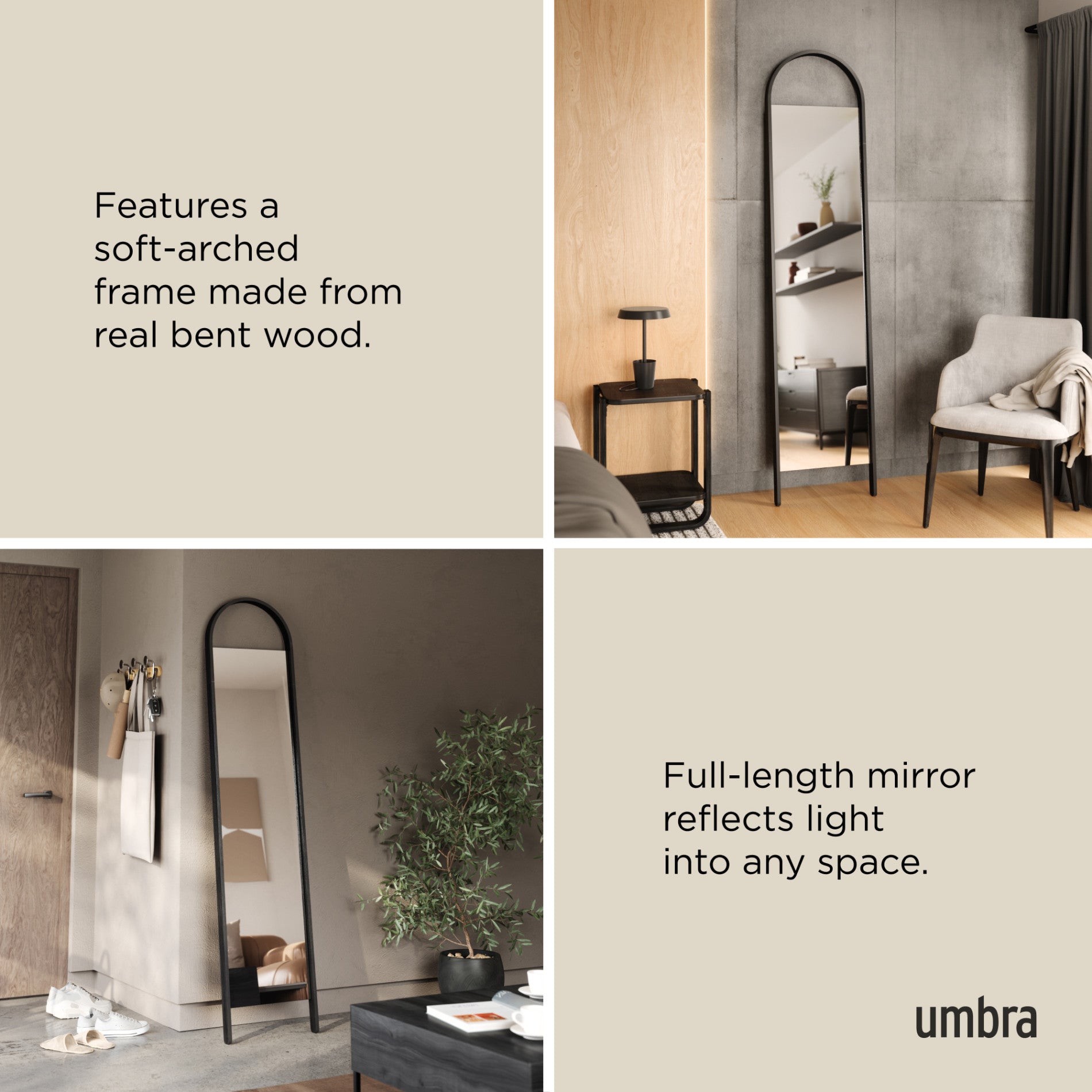 Bellwood Leaning Mirror - Natural Wood Mirrors | Umbra