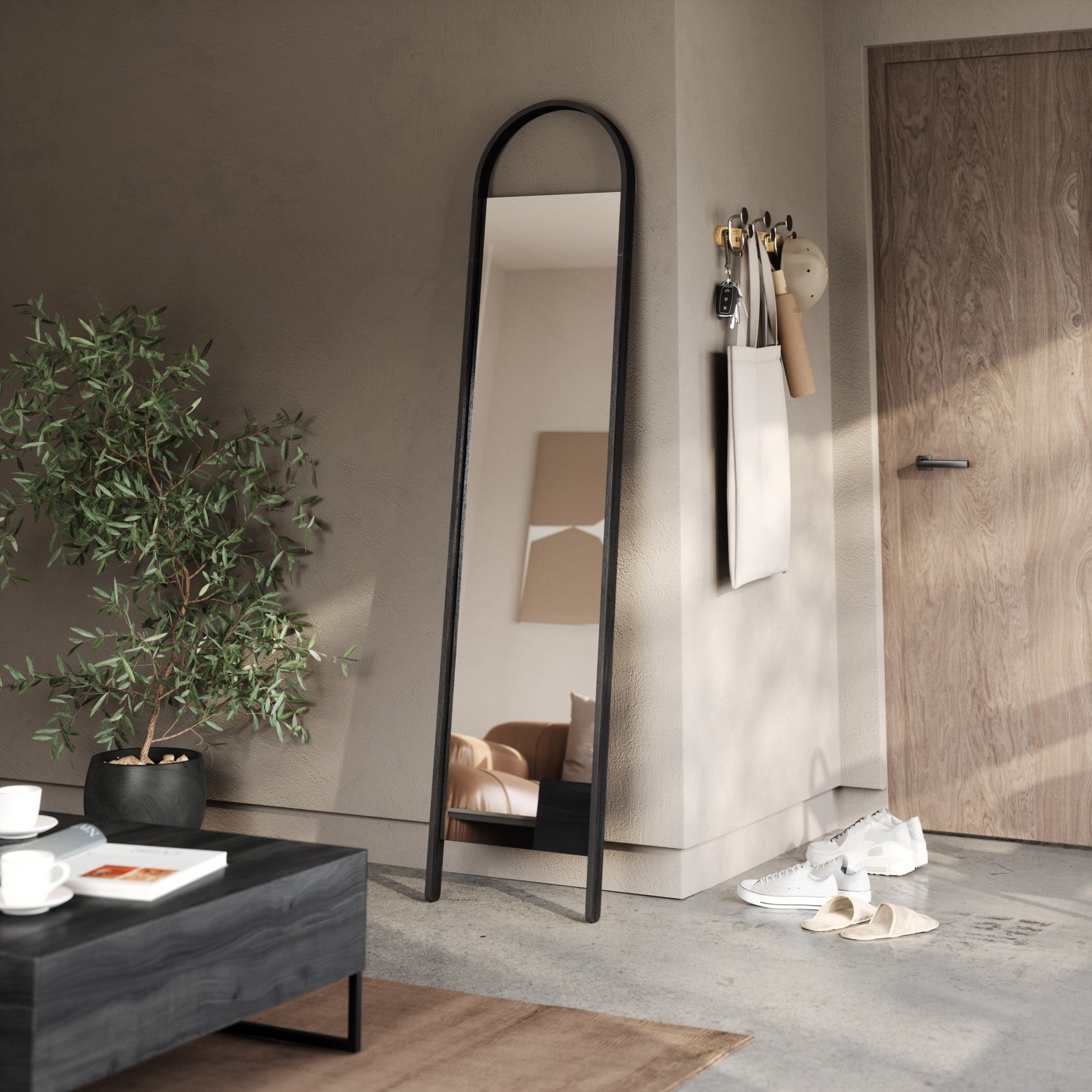 Bellwood Leaning Mirror - Natural Wood Mirrors | Umbra