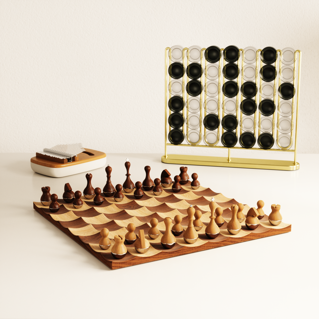 Round Chess Set With Board Wooden Chess Table With Storage 
