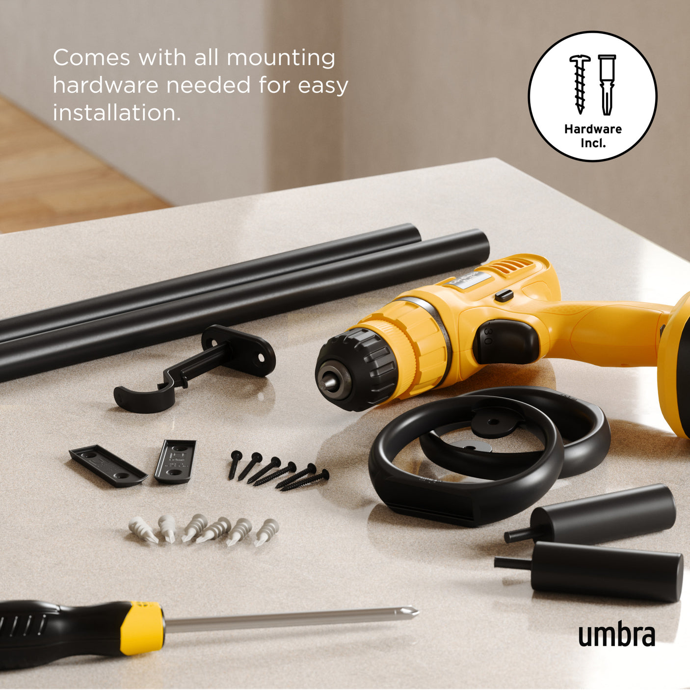 Single Curtain Rods | color: Matte-Black | size: 42-120" (107-305 cm) | diameter: 1" (2.5 cm)