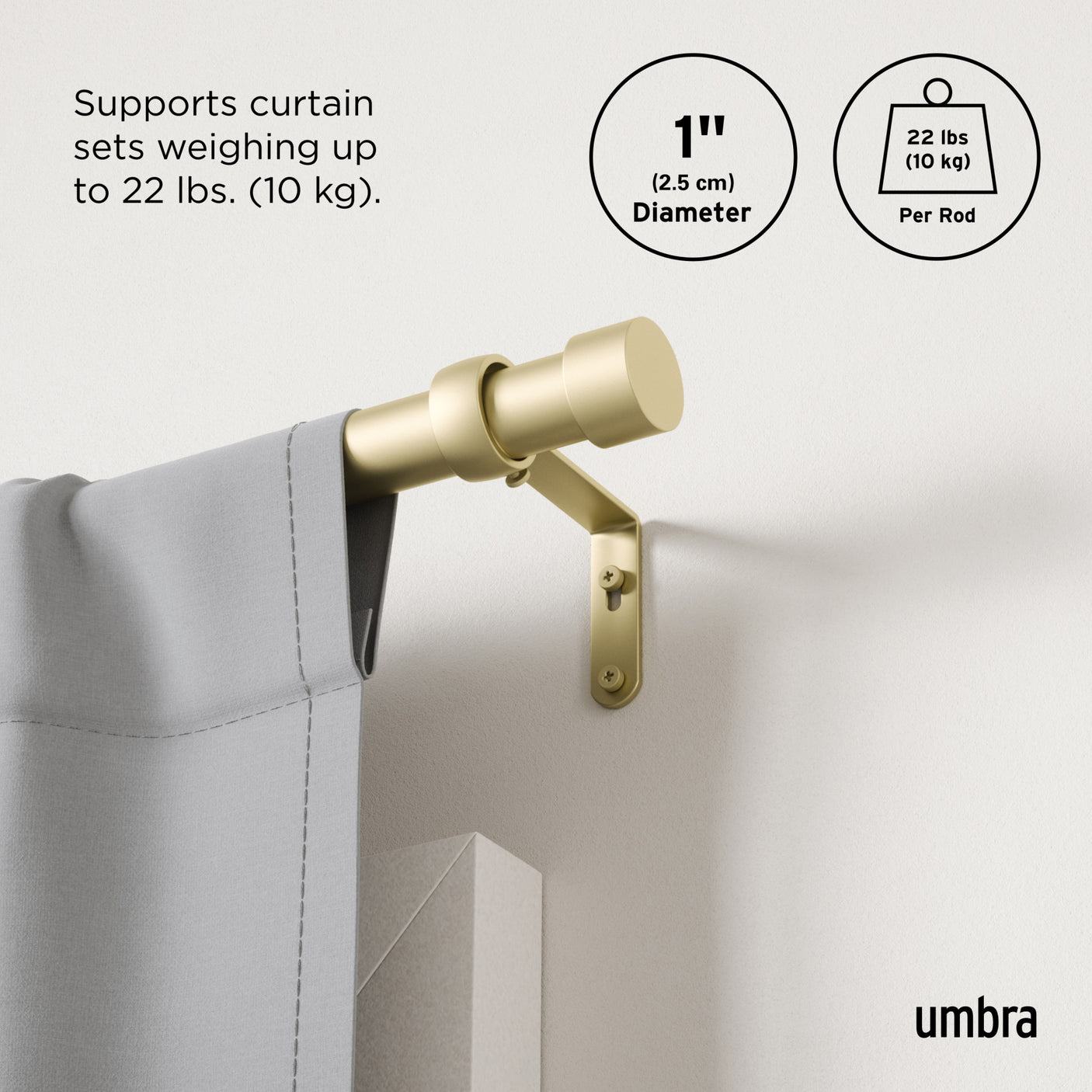 Single Curtain Rods | color: Gold | size: 66-120" (168-305 cm) | diameter: 1" (2.5 cm)