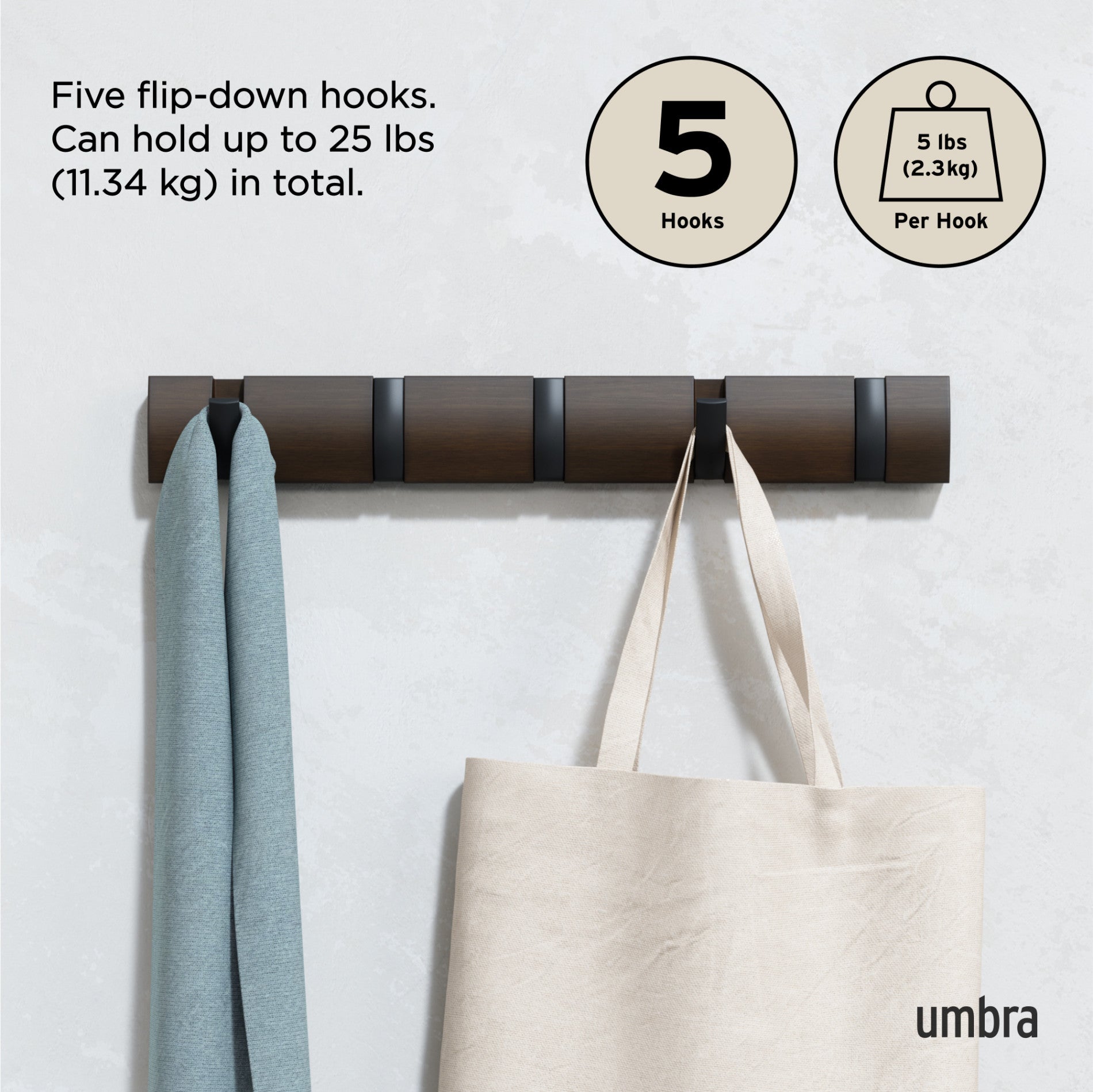 FLIP 5 Wall Mounted Hook - Coat Rack & Wall Hooks | Umbra