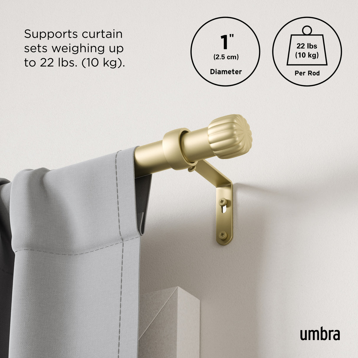 Single Curtain Rods | color: Gold | size: 66-120" (168-305 cm) | diameter: 1" (2.5 cm)