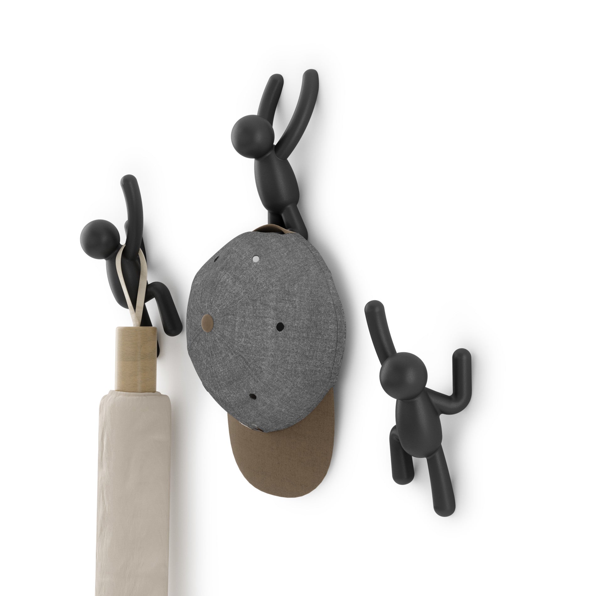 Buddy Wall Hooks, Set of 3 - Black