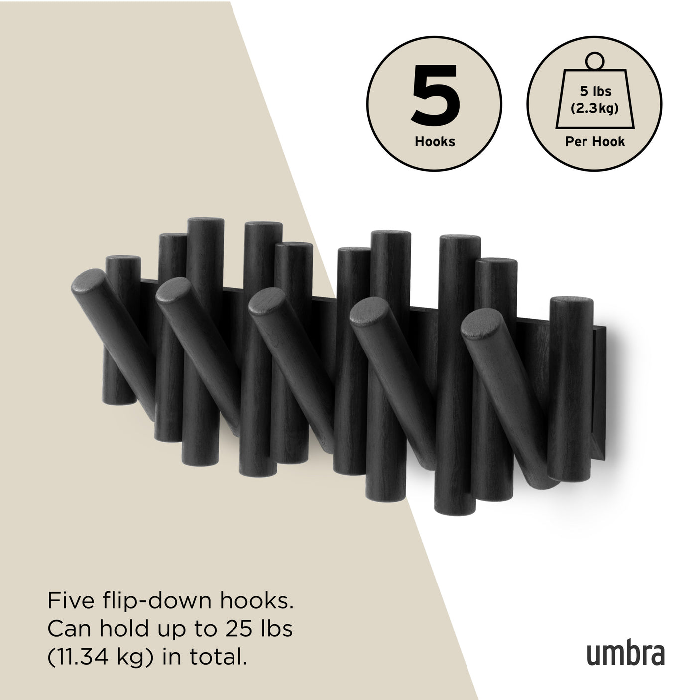 Wall Hooks | color: Black | size: 5-Hook