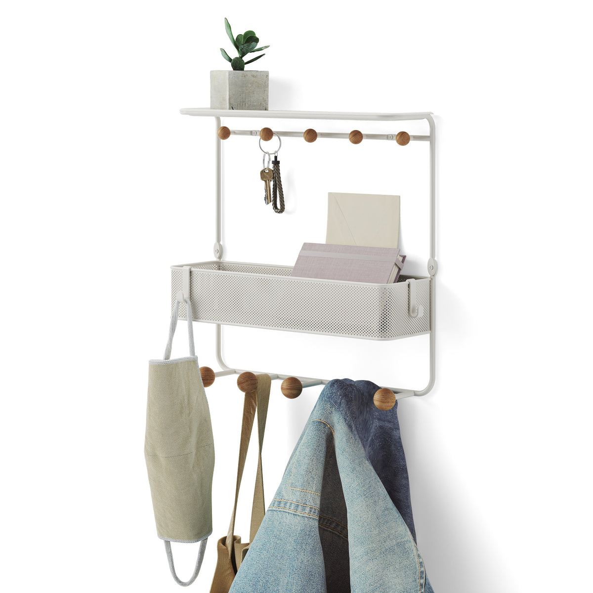 Estique Shelf with Hooks - Modern Entryway Organizer & Storage