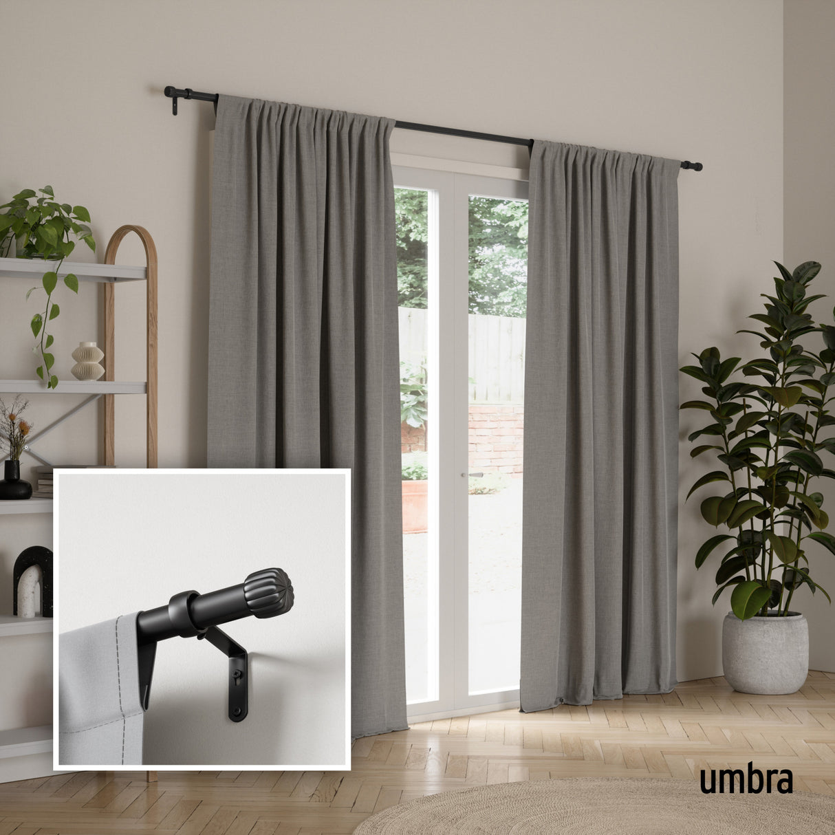 Single Curtain Rods | color: Matte-Black | size: 66-120" (168-305 cm) | diameter: 1" (2.5 cm)