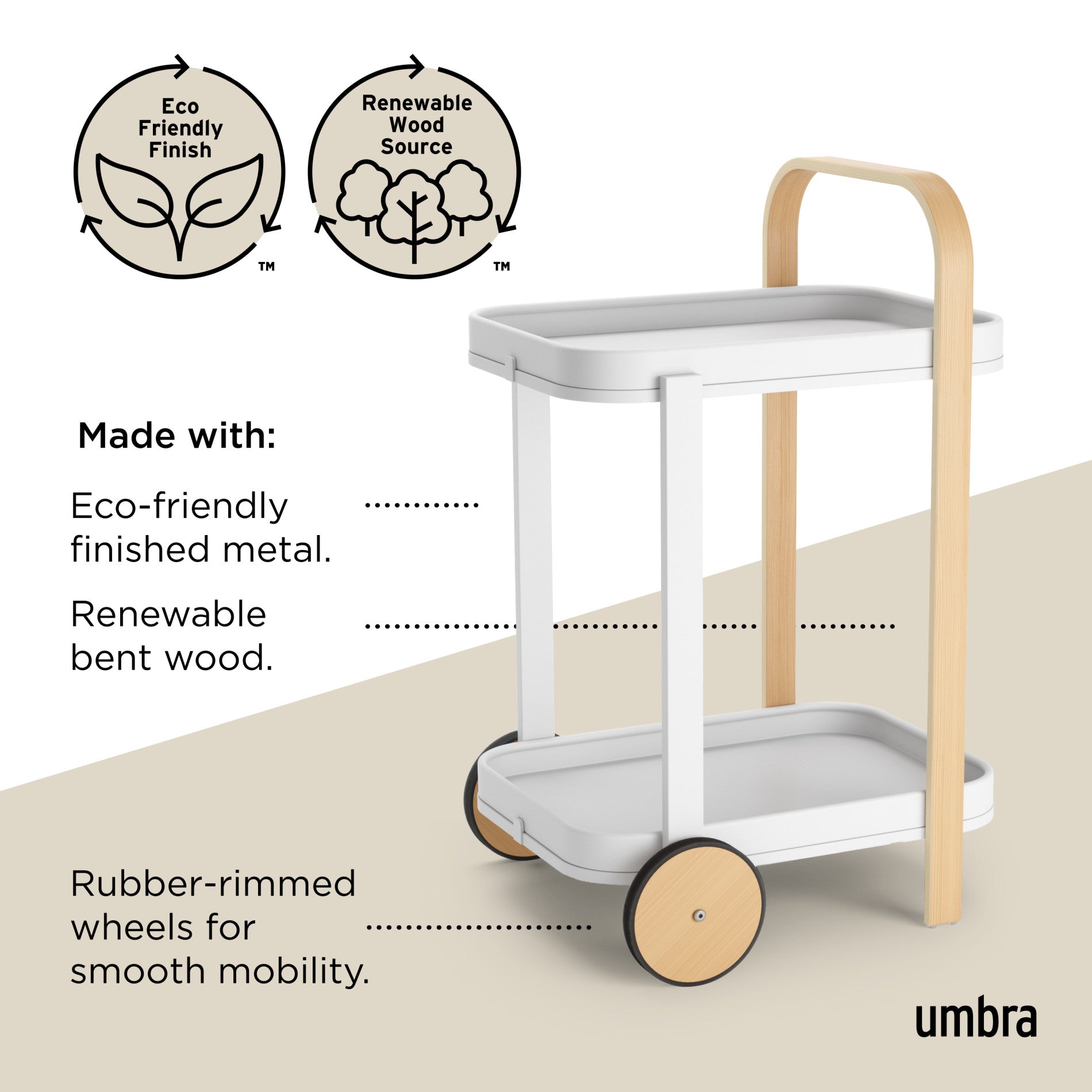 Bellwood Serving Cart  ホワイト×ナチュラル Bellwood Bar Serving Cart - White/Natural I Umbra – Umbra
