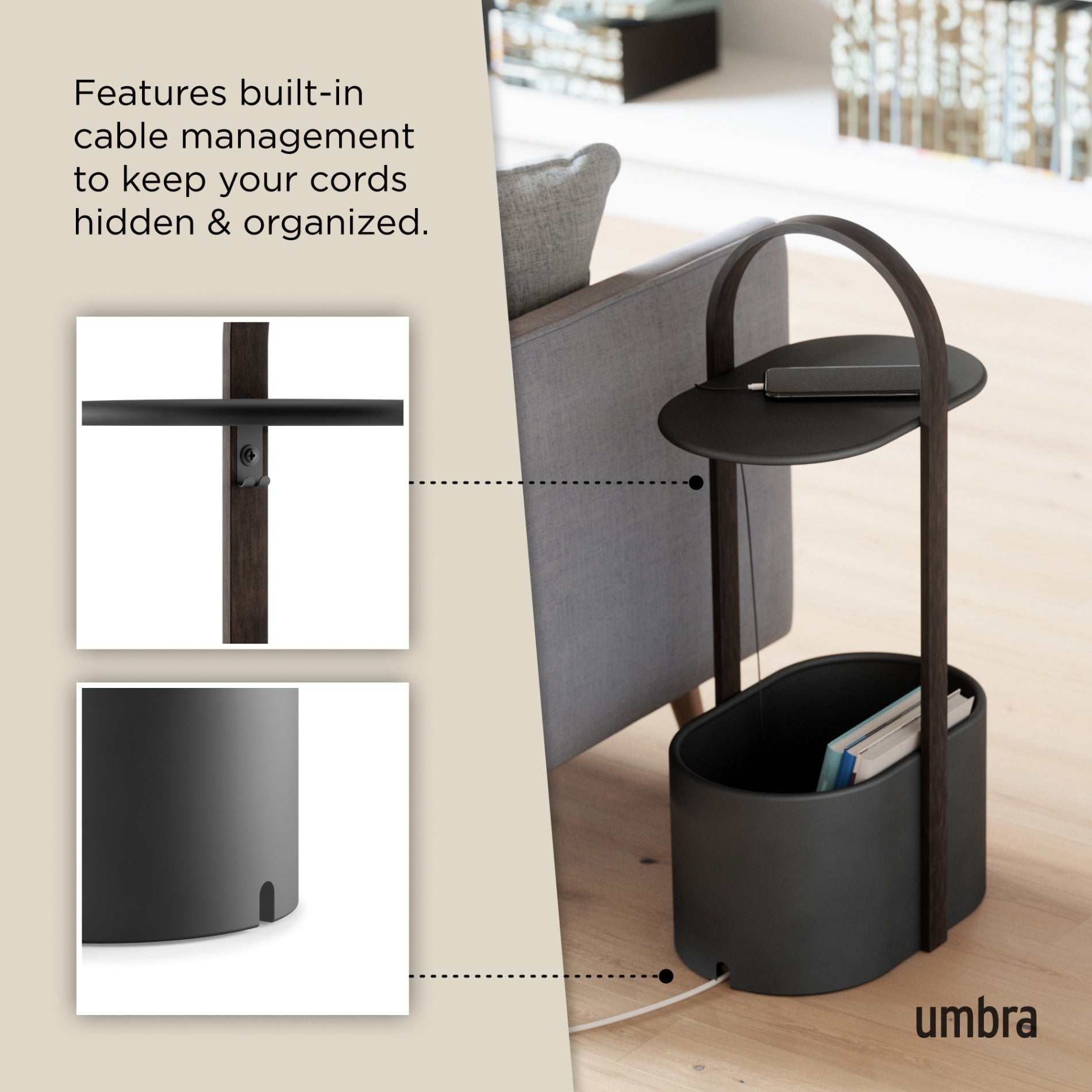 Modern Side Table with Cable Management | Bellwood Storage Table