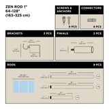 Single Curtain Rods | color: Matte-Black | size: 64-128" (162-325 cm) | diameter: 1" (2.5 cm)