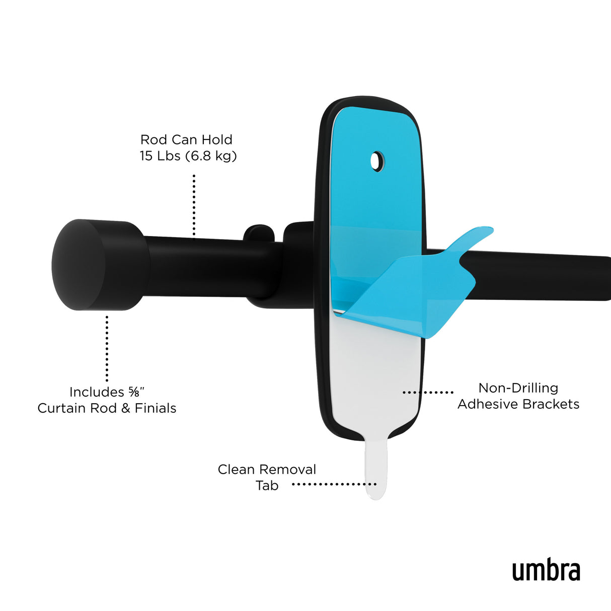 Single Curtain Rods | color: Matte-Black | size: 28-48" (72-122cm approx) | diameter: 5/8" (1.6cm approx) | Hover