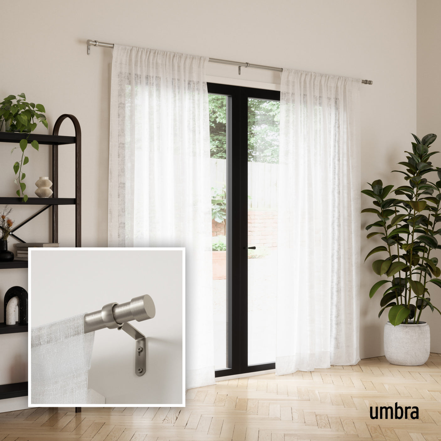 Single Curtain Rods | color: Nickel | size: 120-180" (305-457 cm) | diameter: 1" (2.5 cm)