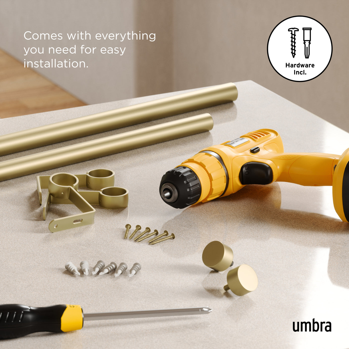 Single Curtain Rods | color: Gold | size: 36-66" (91-168 cm) | diameter: 1" (2.5 cm)