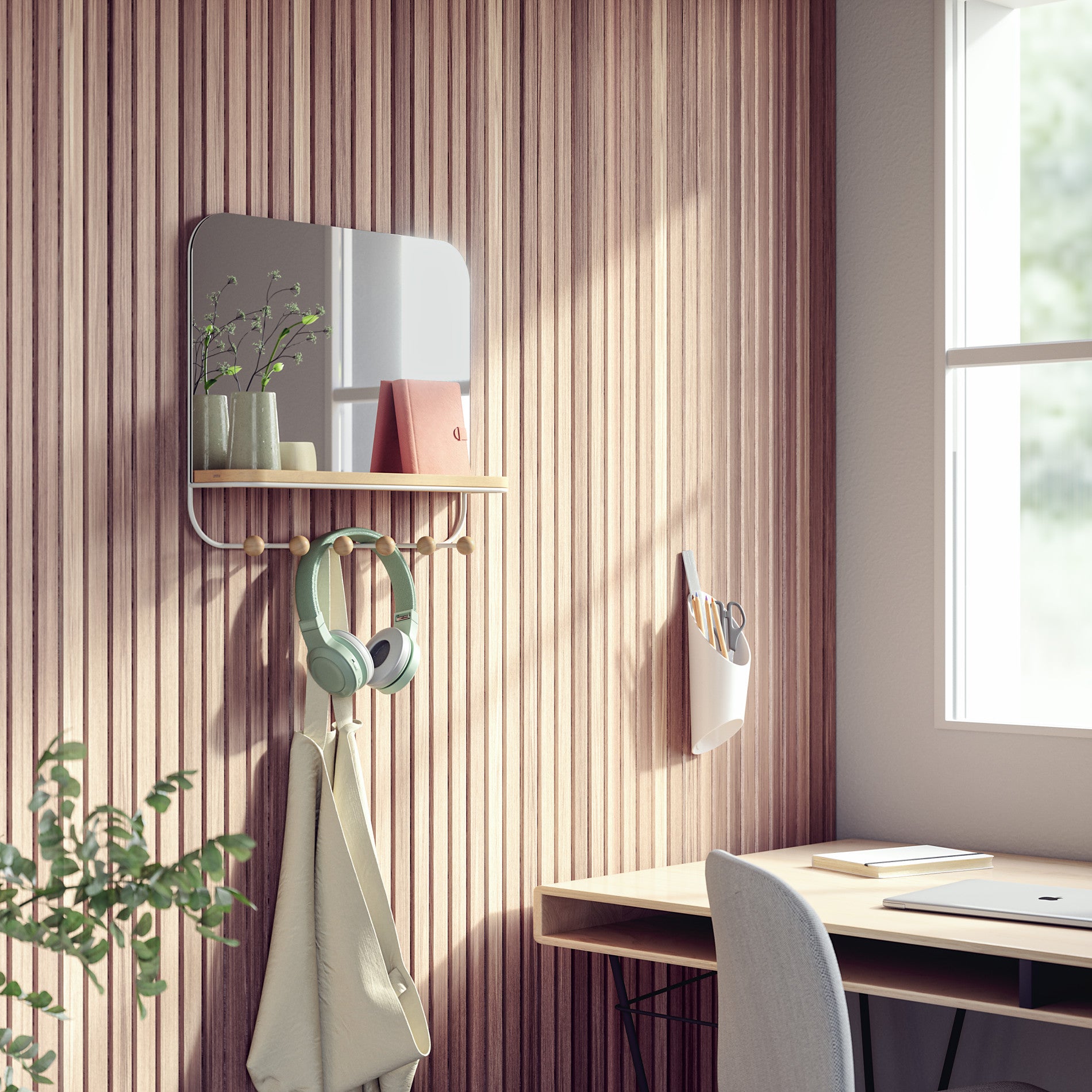 Estique Mirror with Hooks - Umbra - Entryway Storage