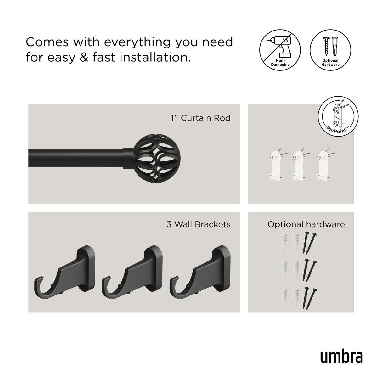 Single Curtain Rods | color: Matte-Black | size: 42-120" (107-305 cm) | diameter: 1" (2.5 cm)