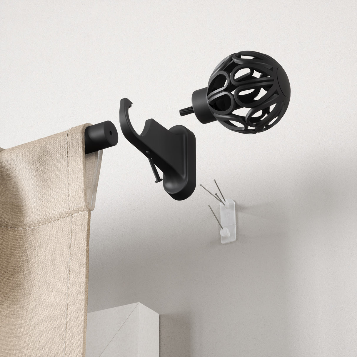 Single Curtain Rods | color: Matte-Black | size: 42-120" (107-305 cm) | diameter: 1" (2.5 cm)