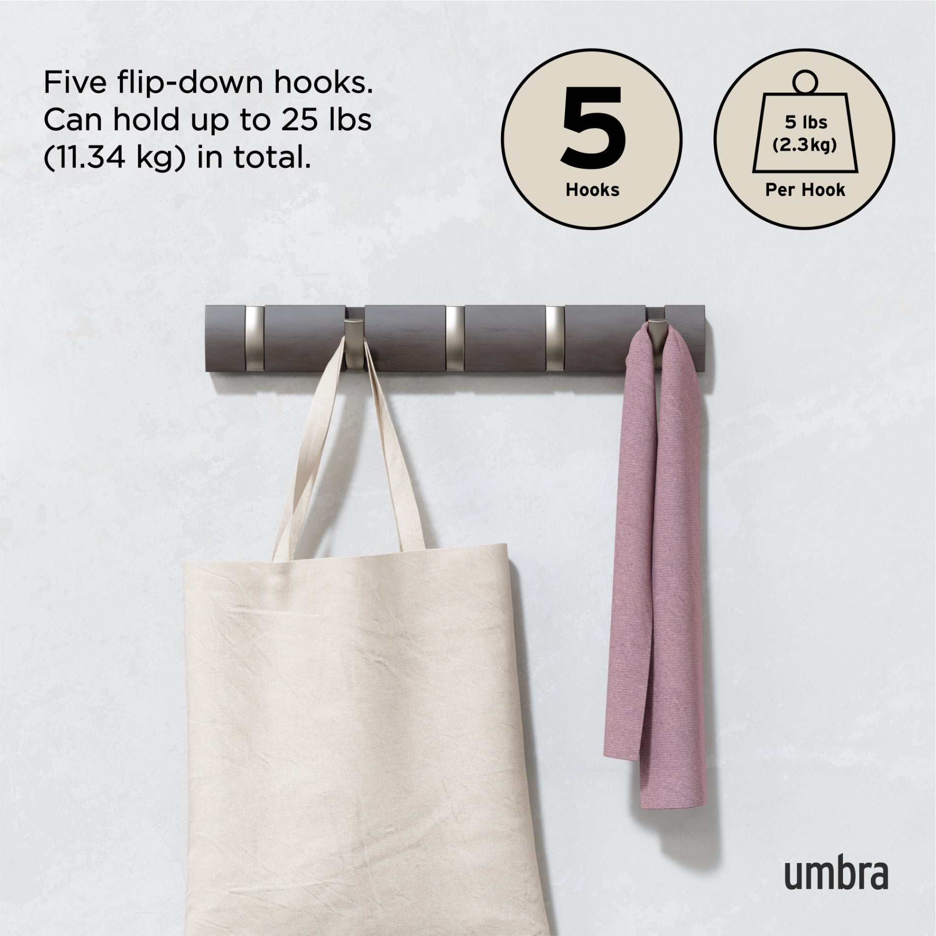 FLIP 5 Wall Mounted Hook - Coat Rack & Wall Hooks | Umbra