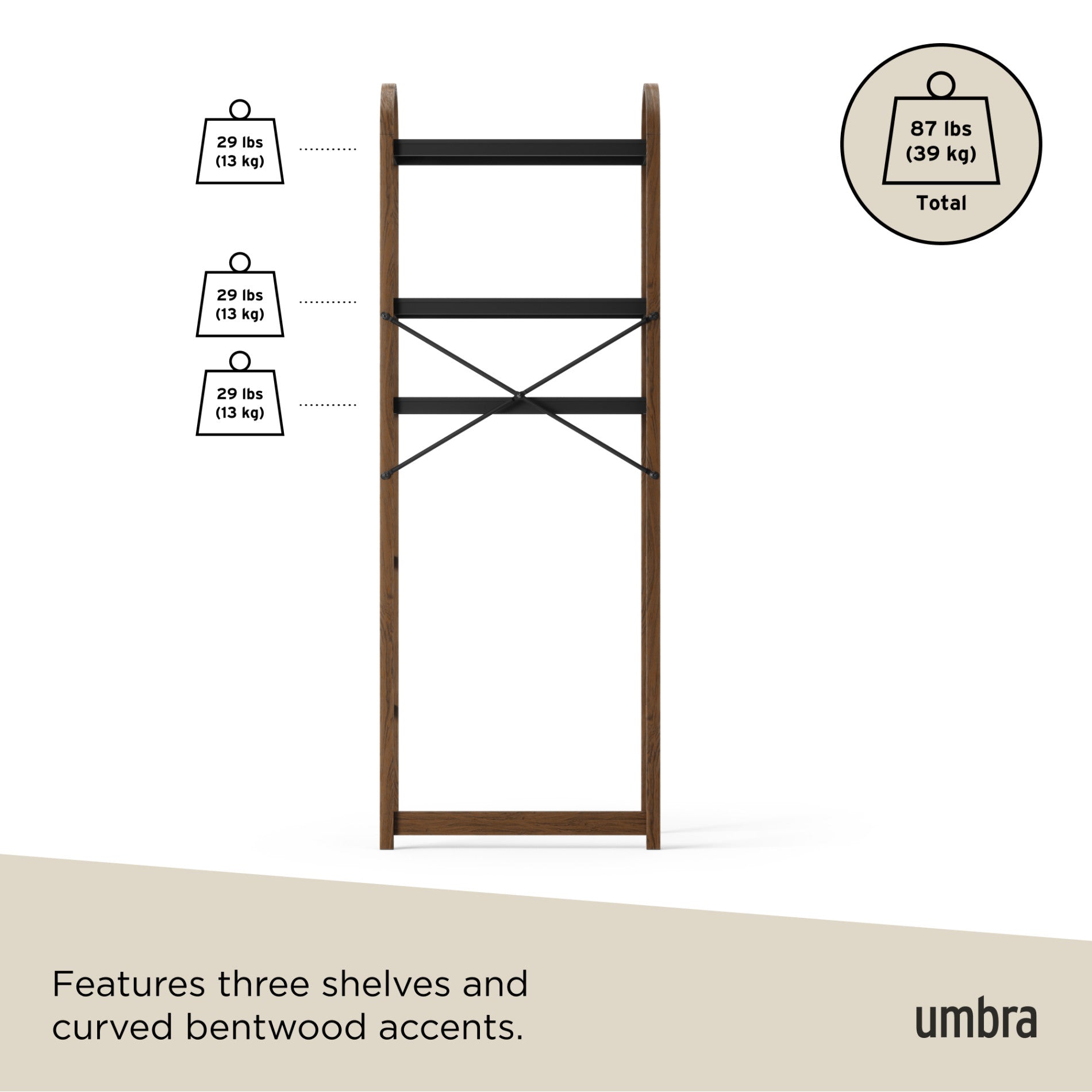 Bellwood Over the Toilet Shelf - Modern Bathroom Storage | Umbra