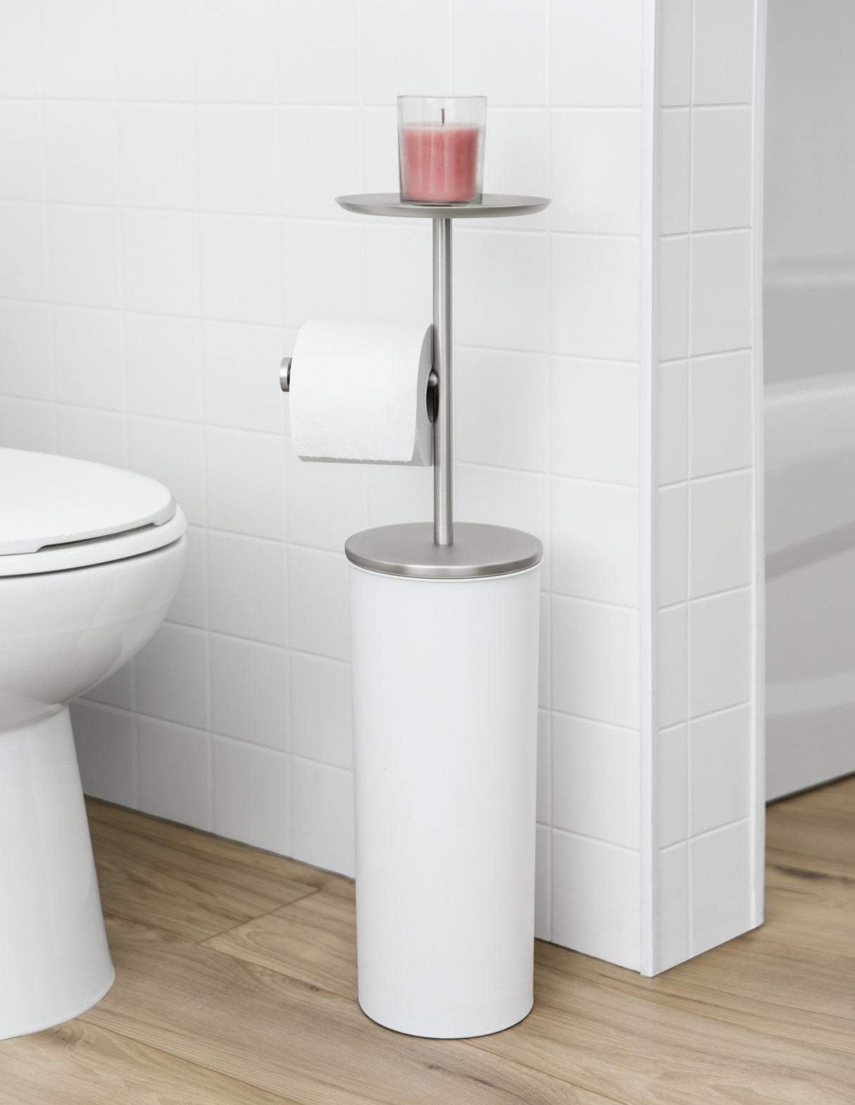 Umbra Portaloo Toilet Paper Stand (White-Nickel)