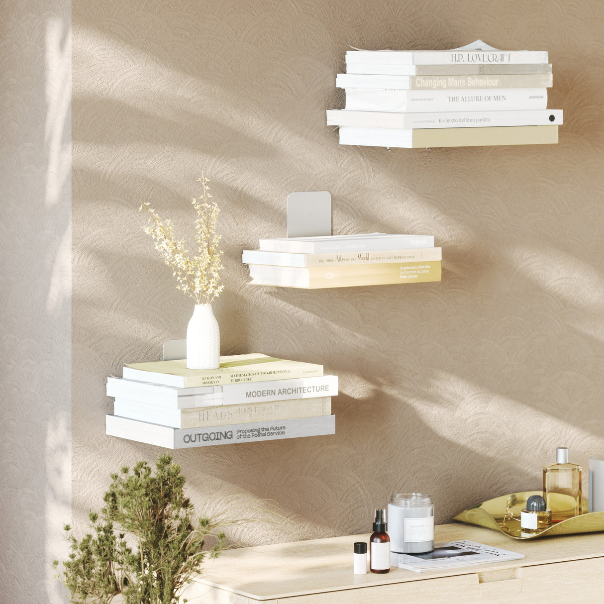 4 Pcs Acrylic Floating Shelves, Small Shelf for Wall No Nails Self Adhesive  Shelves Bedroom Display Floating Shelves for Photo, Alarm Clock, Plant 