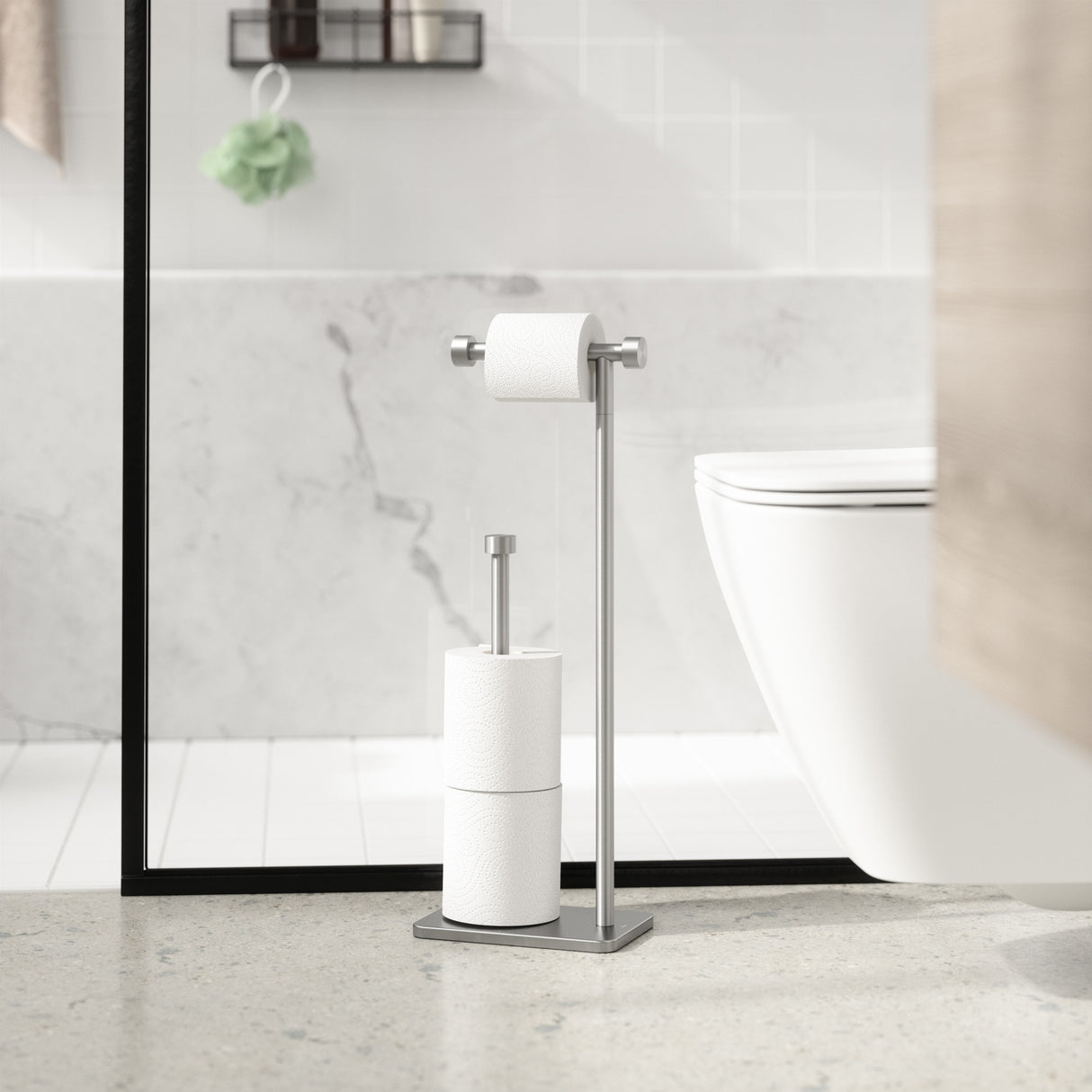 Umbra Portaloo Toilet Paper Stand (White-Nickel)